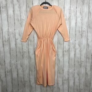 Vintage 80s Forenza Sport Pink 3/4 Sleeve Fitted Crew Neck Pockets Pin Up Dress